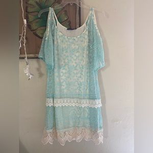 Gypsy 05 Crochet Lace Eyelet Beach Dress Tie Cold Shoulder